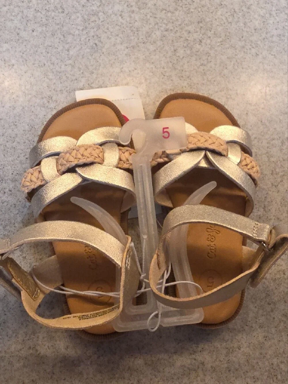 Girls Metallic Silver and Tan Braided Strap Sandals - Kids